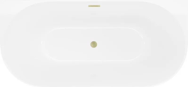 Mexen Oval Slim banheira independente encostada à parede 170 x 80 cm, branca, transbordamento dourado escovado - 52661708000-55