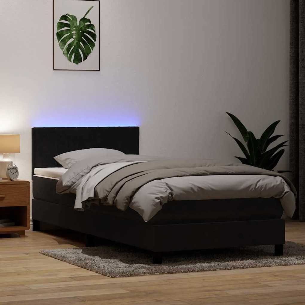 vidaXL Cama box spring c/ colchão e LED preto 80x210 cm veludo