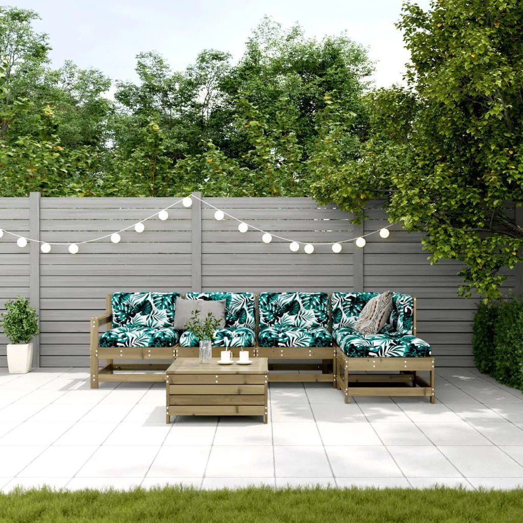 6 pcs conjunto lounge de jardim c/ almofadões pinho impregnado