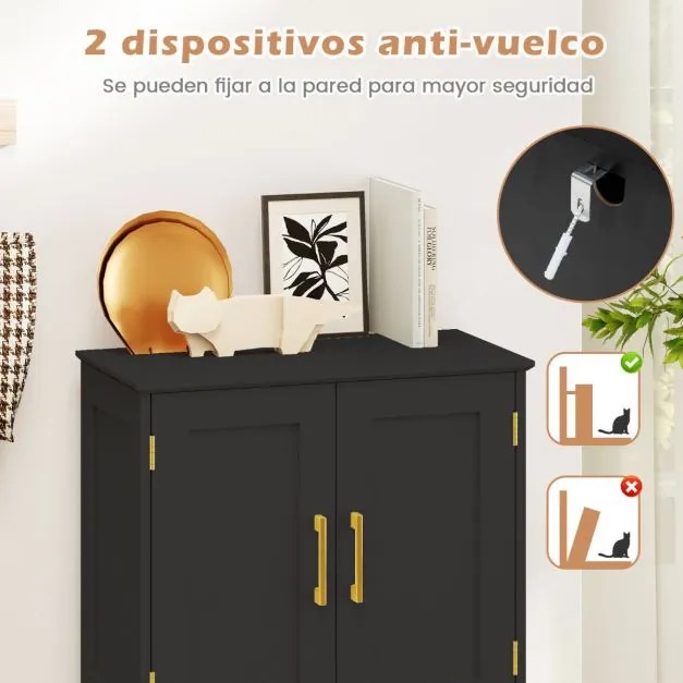 Móvel despensa 110 cm independente com 4 portas e 2 prateleiras ajustáveis Armário para cozinha sala de jantar Preto