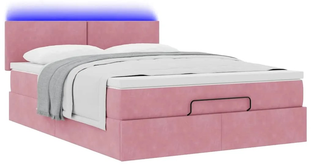 Estrutura de cama otomana com colchão 140x190 cm veludo rosa