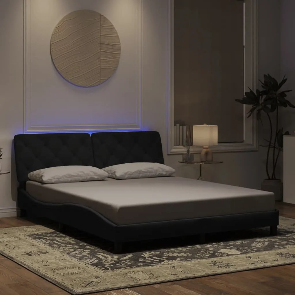 Estrutura de cama c/ luzes LED 160x200 cm veludo preto