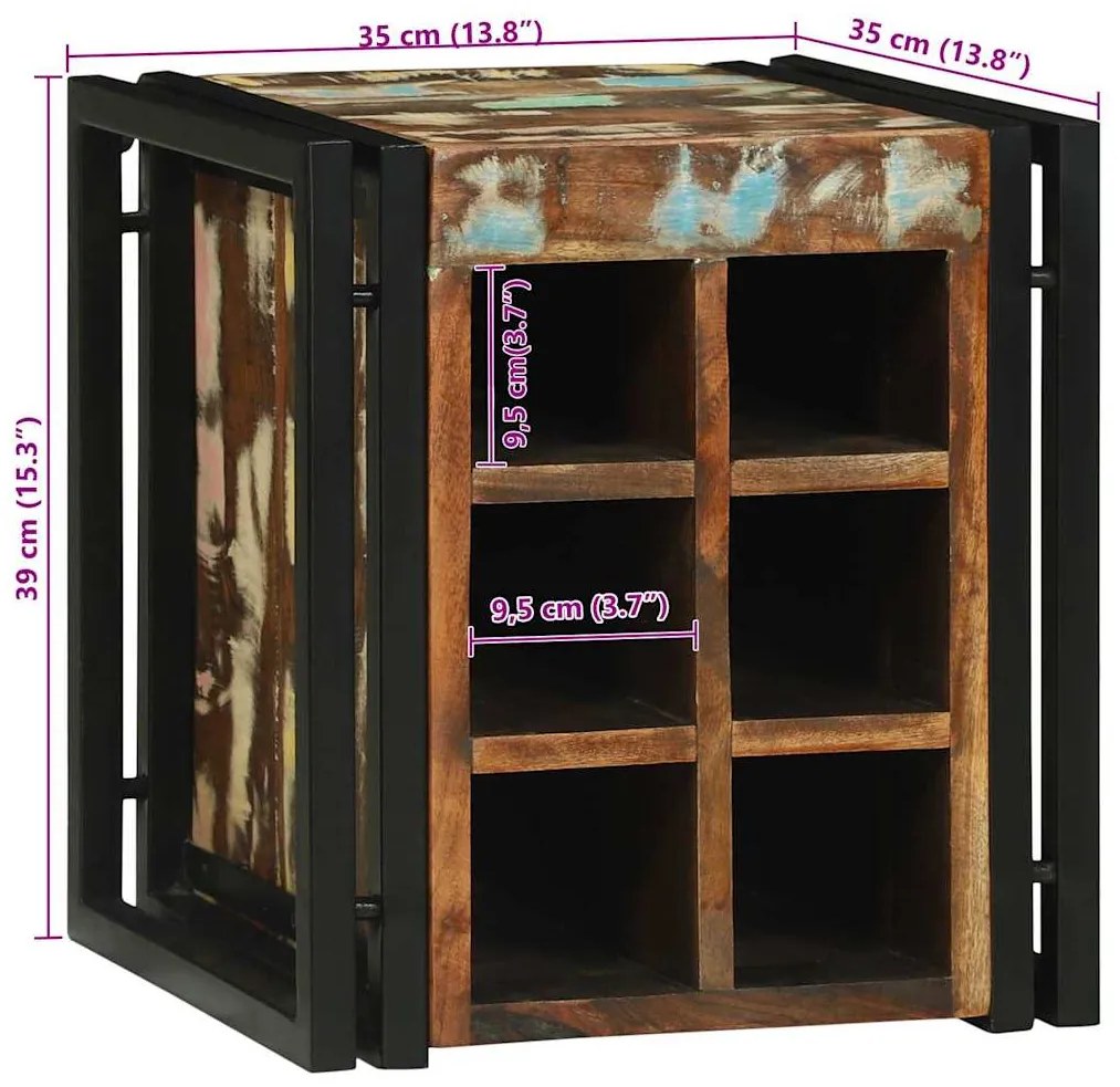 Apoio para Vinho 34.5x35x39 cm Madeira Recuperada Sólida