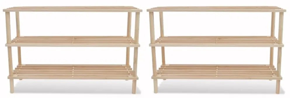 vidaXL Sapateiras com 3 prateleiras 2 pcs madeira de abeto maciça
