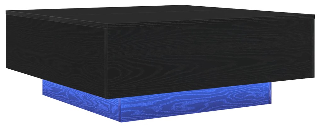 Mesa de Centro vidaXL com Luzes LED Carvalho Preto 80x80x31 cm