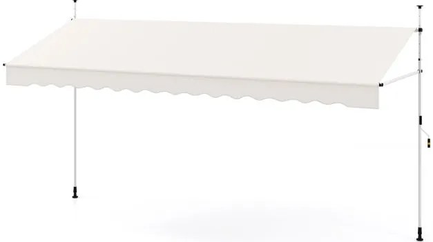 Toldo retrátil manual 4 m x 3 m Toldo exterior com altura ajustável Manivela e sem perfuração para janela Porta Terraço Branco