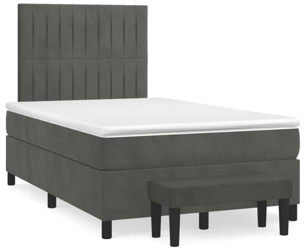 vidaXL Cama boxspring com colchão 120x190 cm veludo cinzento-escuro