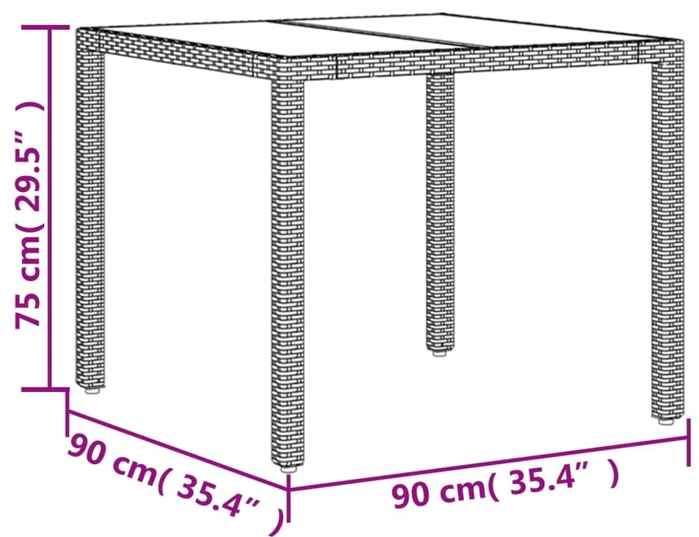 5 pcs conjunto jantar jardim c/ almofadões vime PE/vidro cinza