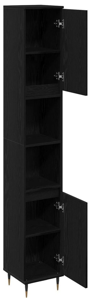 Armário de Banheiro vidaXL Preto Carvalho 30x30x190 cm Madeira Revesti