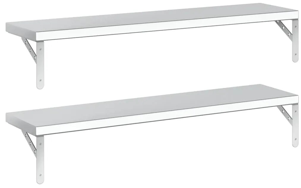 Prateleiras de parede 2pcs 100x23,5 cm aço inoxidável prateado