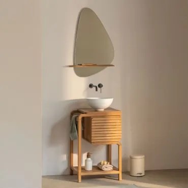 Conjunto De Móveis De Banheiro Em Madeira De Teca Bradley Cerâmica Branca Redonda Ø30 Cm Calgari & Irregular Com Prateleira De Madeira 55x85 - Sklum