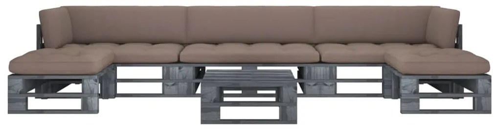 6 pcs conj. lounge paletes c/ almofadões pinho impregnado cinza