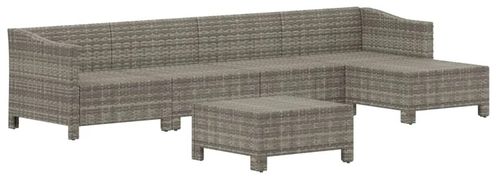 6 pcs conjunto lounge de jardim c/ almofadões vime PE cinzento