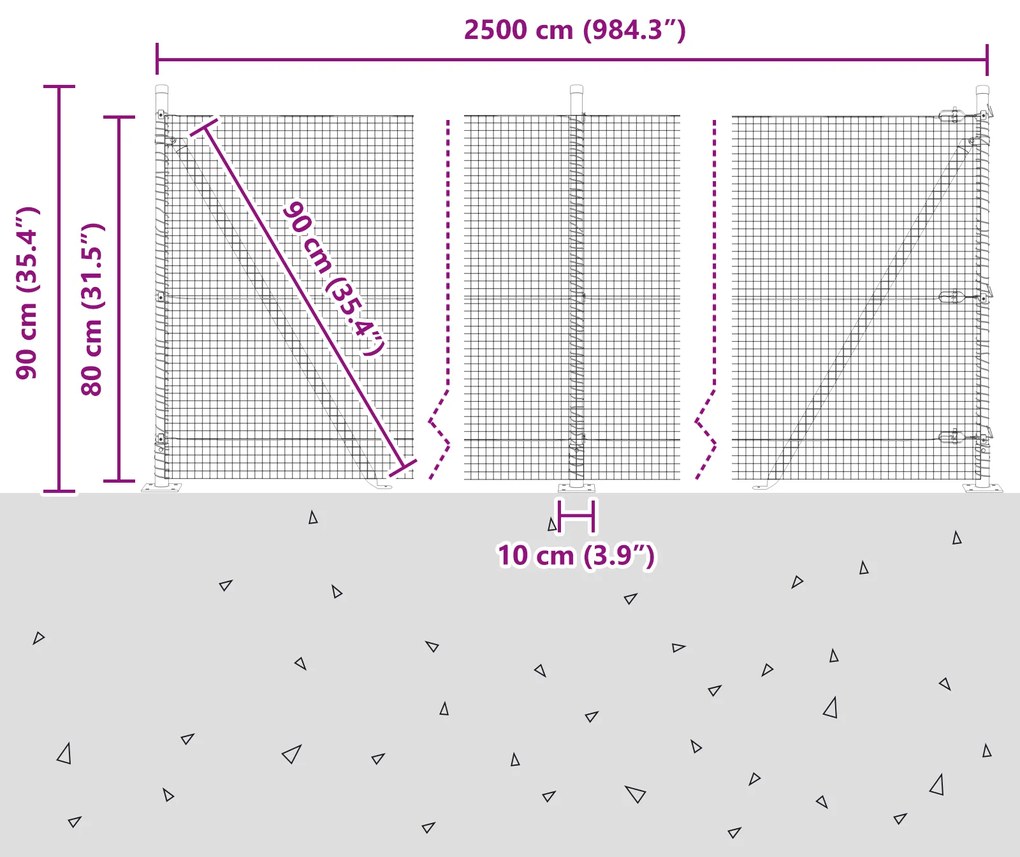 Cerca de Fio Soldado com 13 Postes Flangeados 0.8x25 m Aço Galvanizado