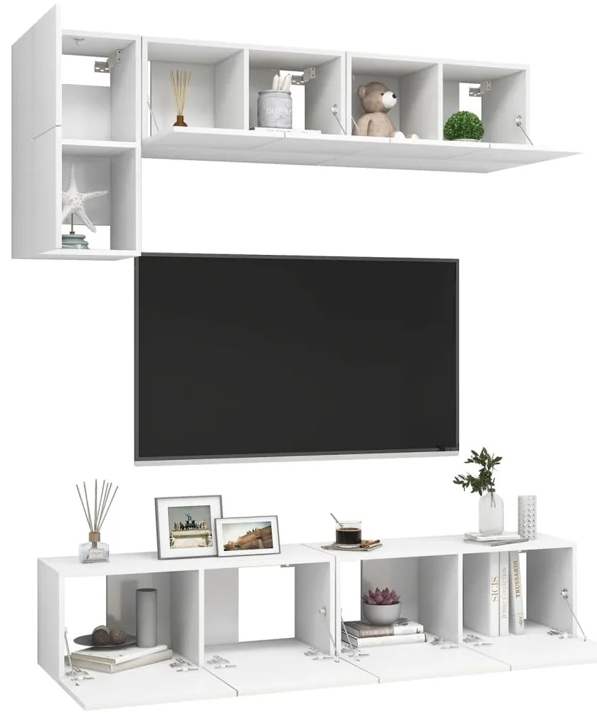 5 pcs conjunto de móveis de TV derivados de madeira branco