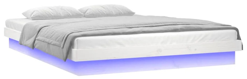 Estrutura de cama c/ LED casal 135x190 cm madeira maciça branco