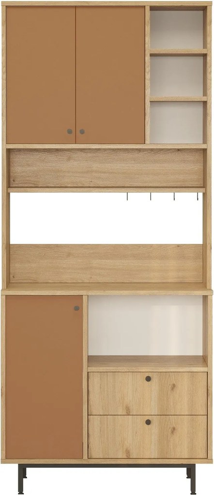 Armário Alto de Cozinha "Toledo" - Carvalho e Nogueira Vermelho - 88x2