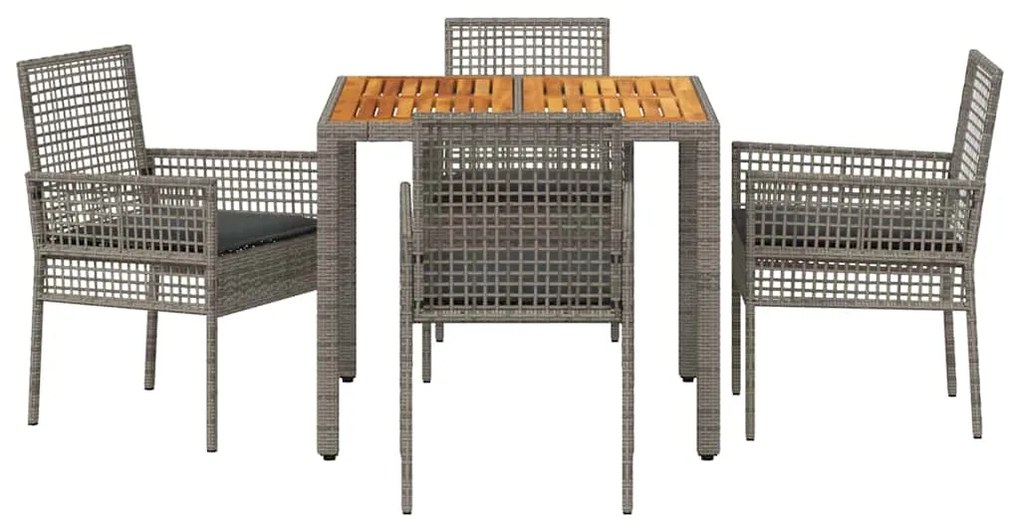 Conjunto de Jantar 5 Peças com Almofadas Cinzas em Rattan Sintético