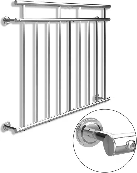 Corrimão francês para varanda em aço inoxidável 90 x 128 cm Prateado