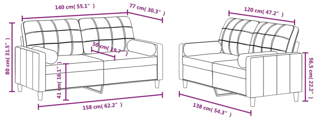 2 pcs conjunto de sofás com almofadas tecido cinza-acastanhado