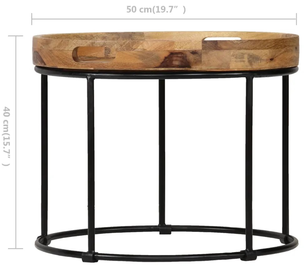 Mesa de centro madeira de mangueira maciça e aço 50x40 cm