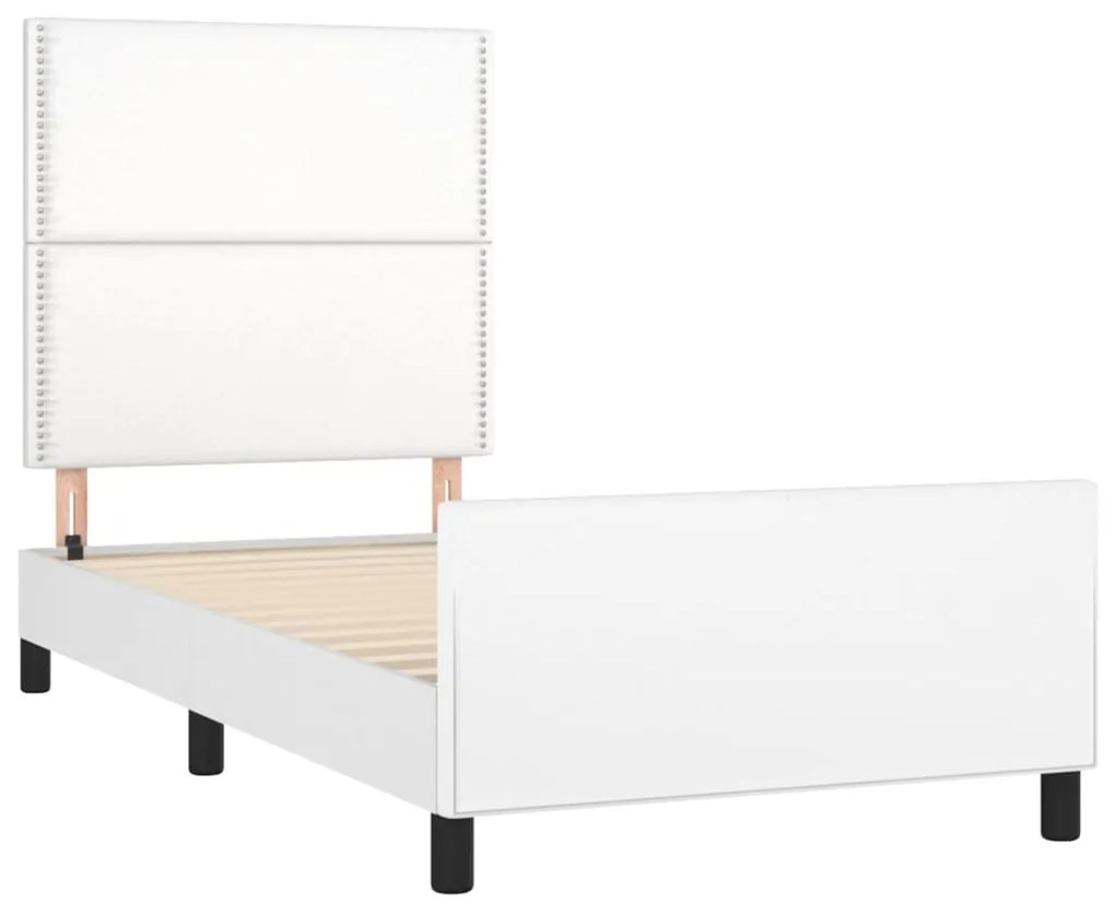 Estrutura de cama c/ cabeceira couro artificial 90x190cm branco