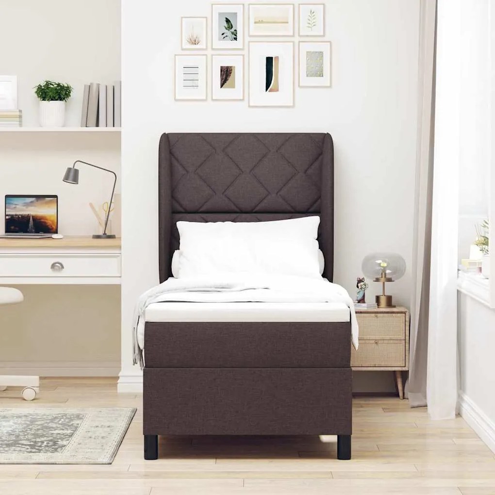 Cama Box com Colchão - Castanho, 80x200 cm, Tecido