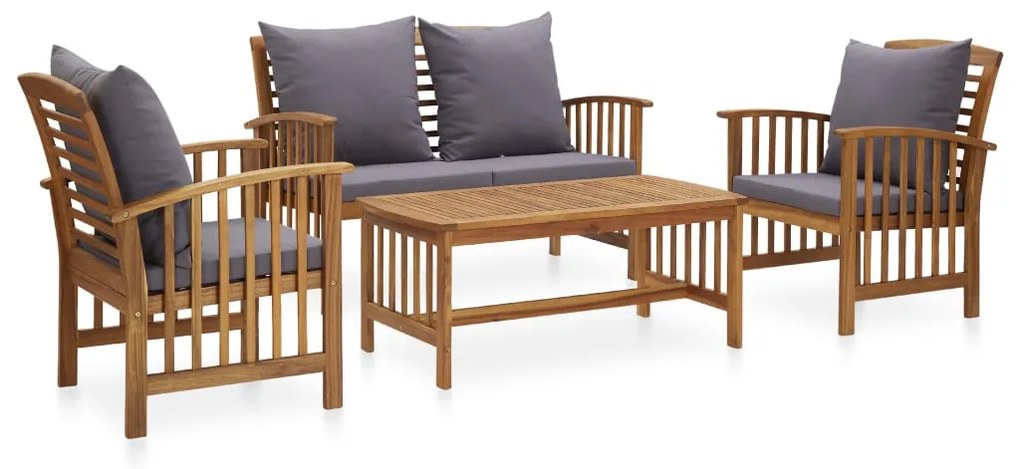 4 pcs conj. lounge jardim c/ almofadões madeira acácia maciça