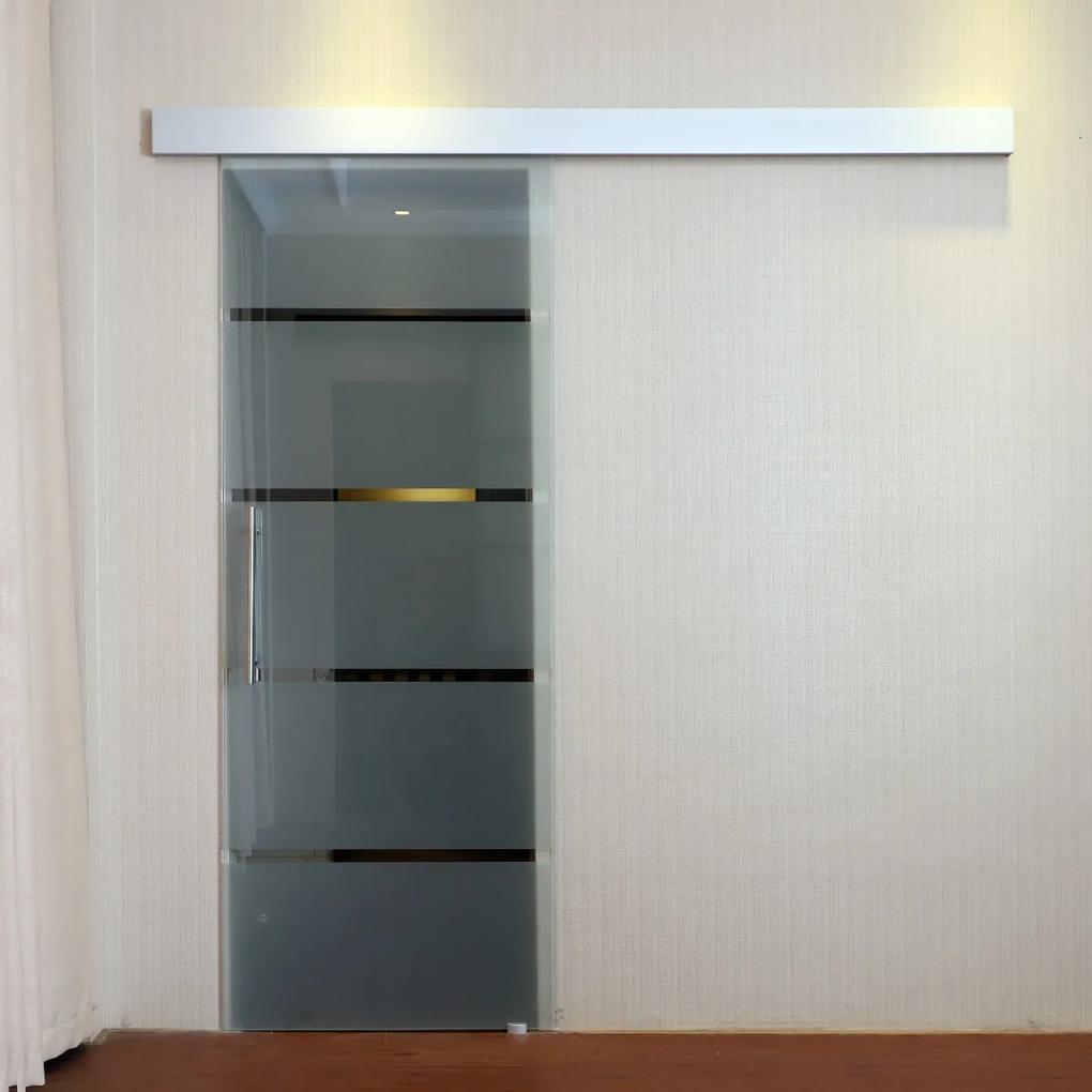 HomCom Porta deslizante de vidro translúcido com listras transparentes - liga de vidro e alumínio - 77,5 x 205cm