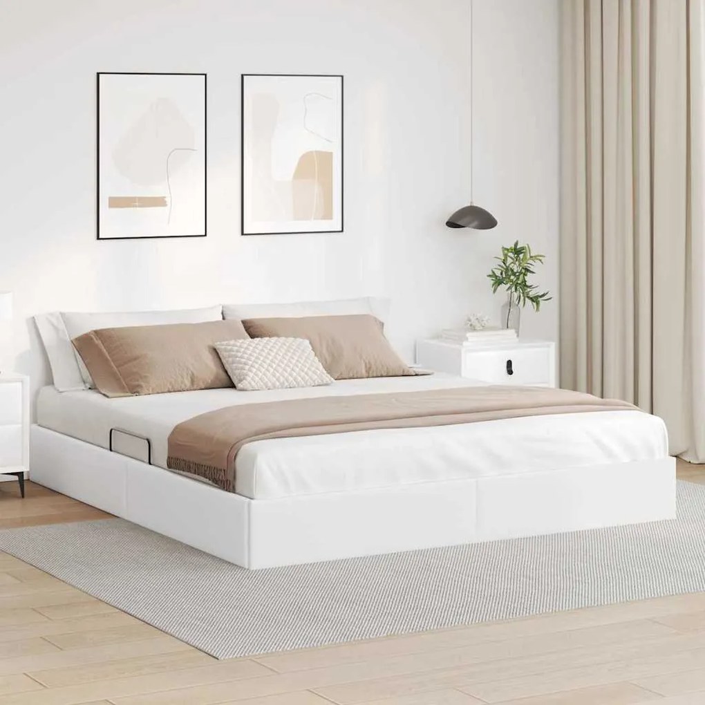 vidaXL Cama com Armazenamento Branco Puro 160 x 200 cm Couro sintético
