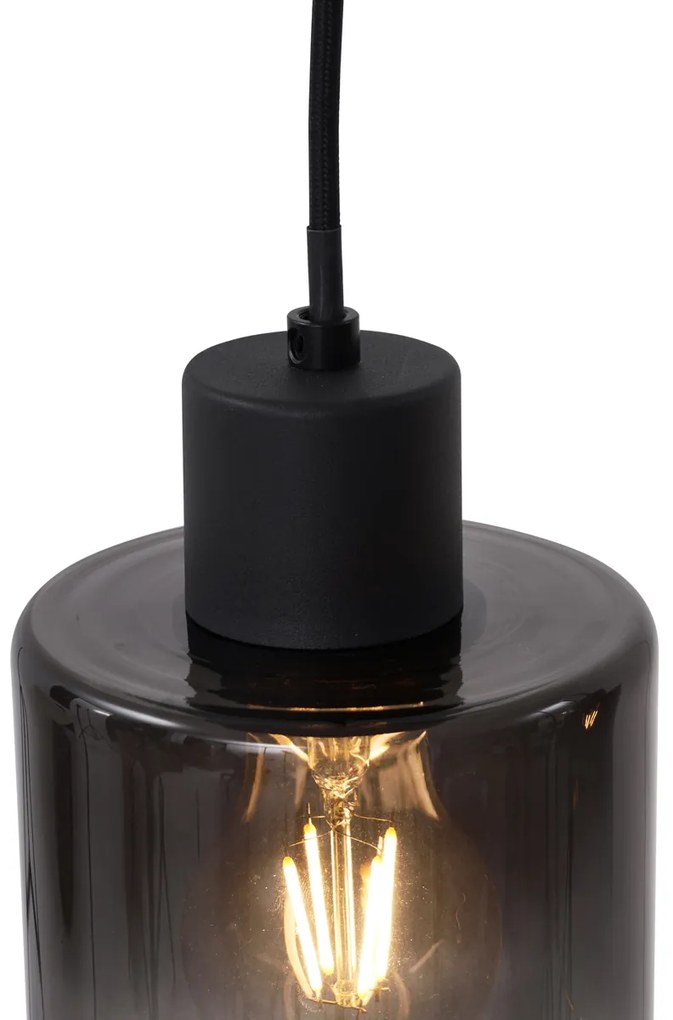 Candeeiro Pendente Moderno Preto com Vidro Fumê 4 Luzes - Dame Moderno