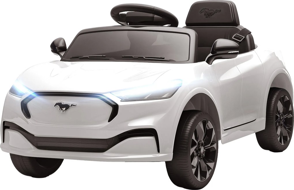 Carro elétrico infantil Ford Mustang Mach-E com licença oficial, 12 V, comando à distância de 2,4 GHz, 2 motores, 92 x 55 x 44 cm, branco