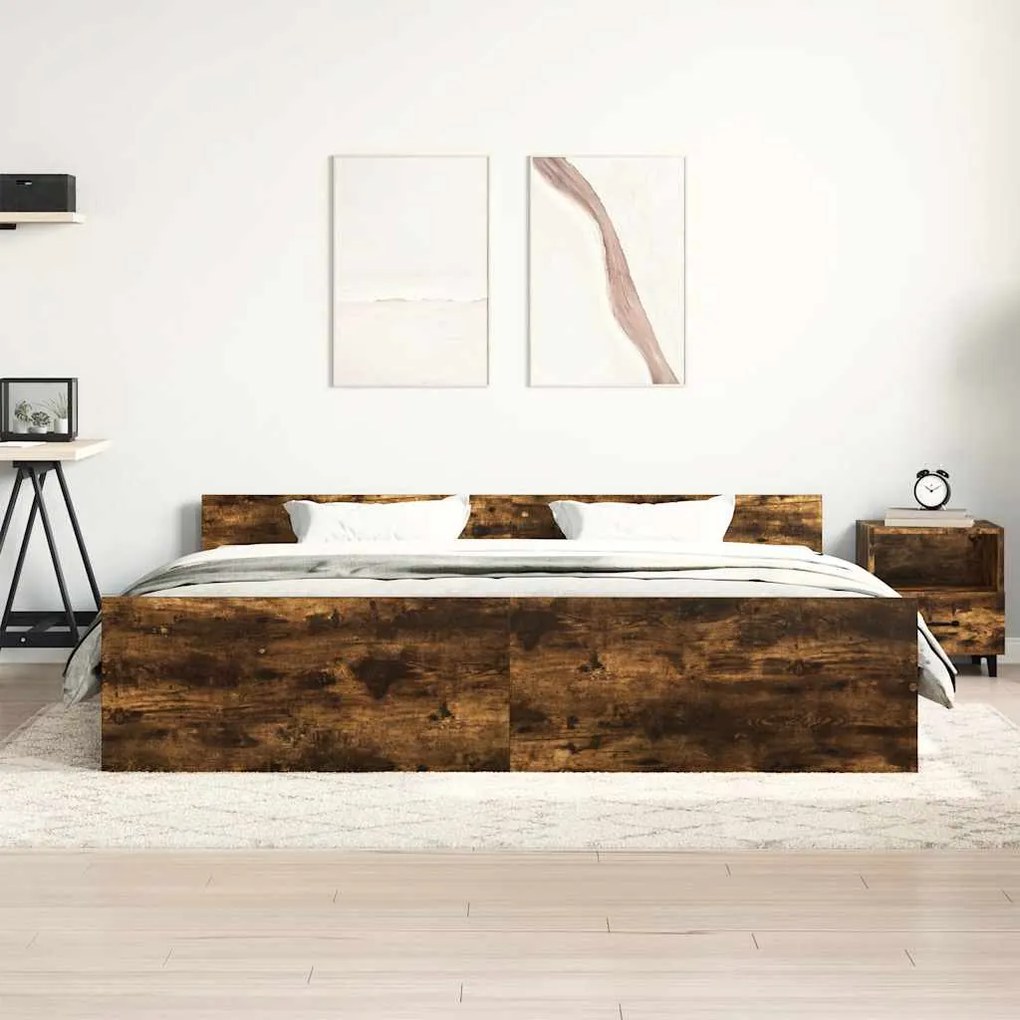 Estrutura cama c/ cabeceira/apoio pés 160x200cm carvalho fumado