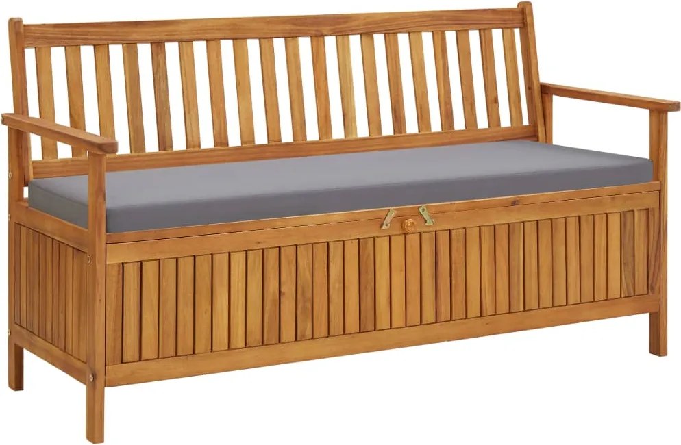 vidaXL Banco de arrumação p/ jardim com almofadão 148 cm acácia maciça