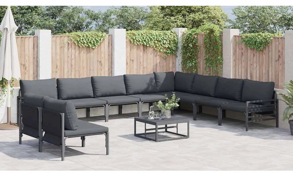 Conjunto de Sofá de Jardim 11 pcs Cinzento-escuro Aço