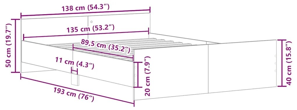 Estrutura de cama com cabeceira e pés 135x190 cm preto