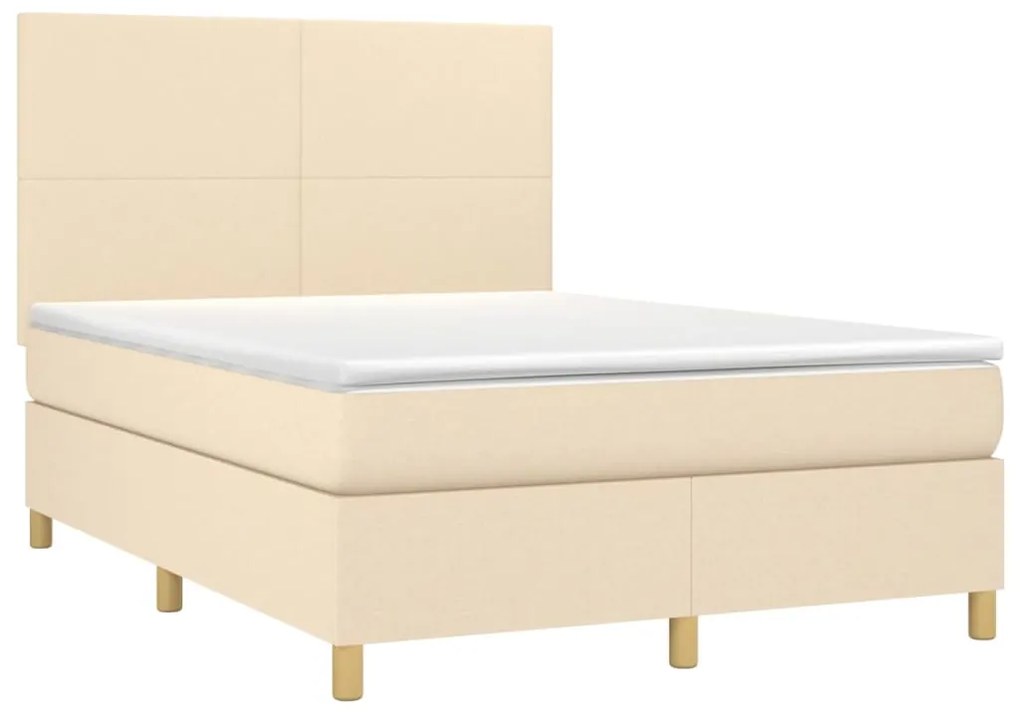 Cama box spring c/ colchão e LED 140x200 cm tecido cor creme