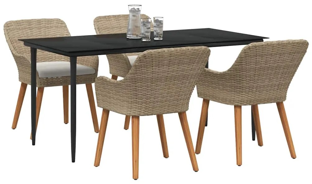 Conjunto de Jantar de Jardim 5 Peças Bege em Rattan Sintético