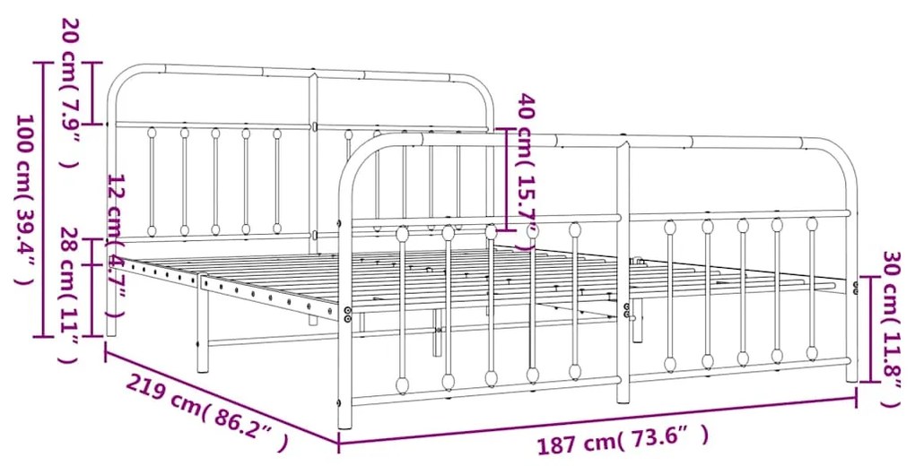 Estrutura de cama com cabeceira e pés 183x213 cm metal branco