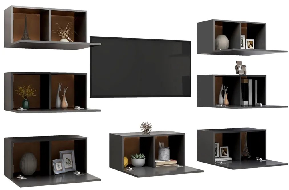 Móveis de TV 7 pcs 30,5x30x60 cm derivados de madeira cinzento