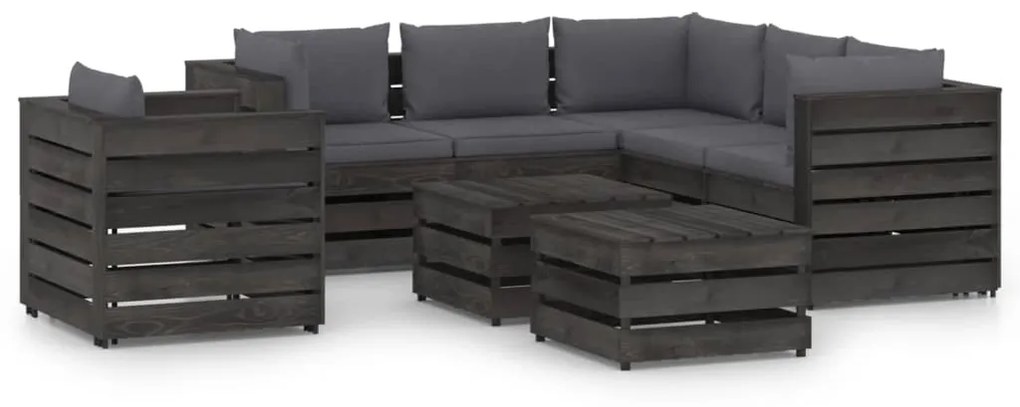 8 pcs conj. lounge jardim + almofadões madeira impreg. cinzento