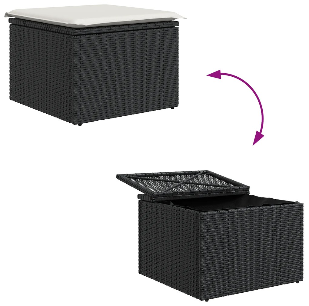 Conjunto de Sofá de Jardim vidaXL com Almofadas Vime Preto, Sofá de Ja