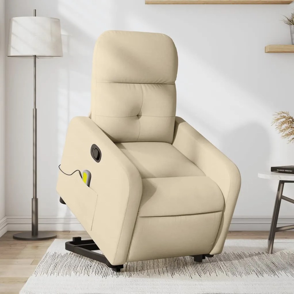 vidaXL Poltrona elevatória de massagens tecido cor creme