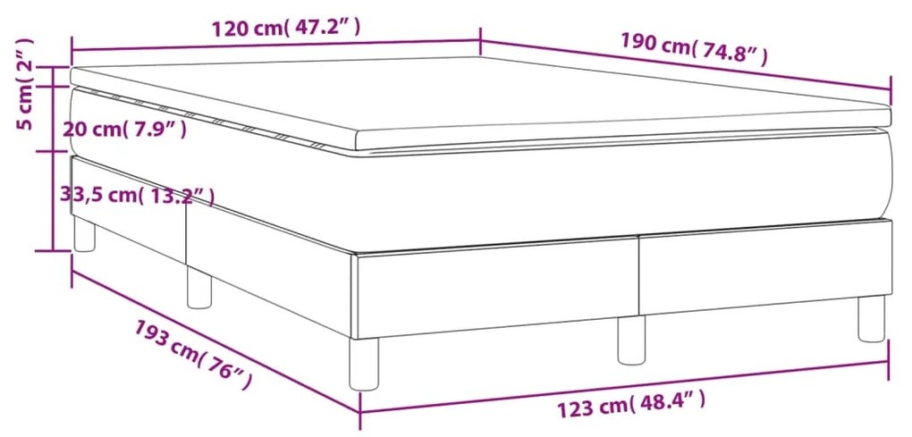 Cama boxspring com colchão 120x190 cm veludo azul-escuro