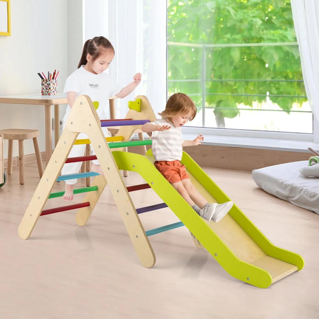 Conjunto de escalada triangular 2 em 1 com escorrega ajustável para interior e exterior brinquedo de madeira para crianças de 1 ano ou mais Multicolor