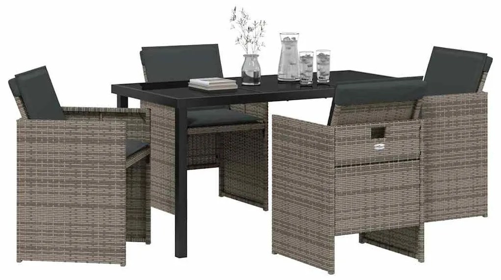 Conjunto de Jantar de Jardim de 5 Peças com Almofadas, Cinza, Rattan S