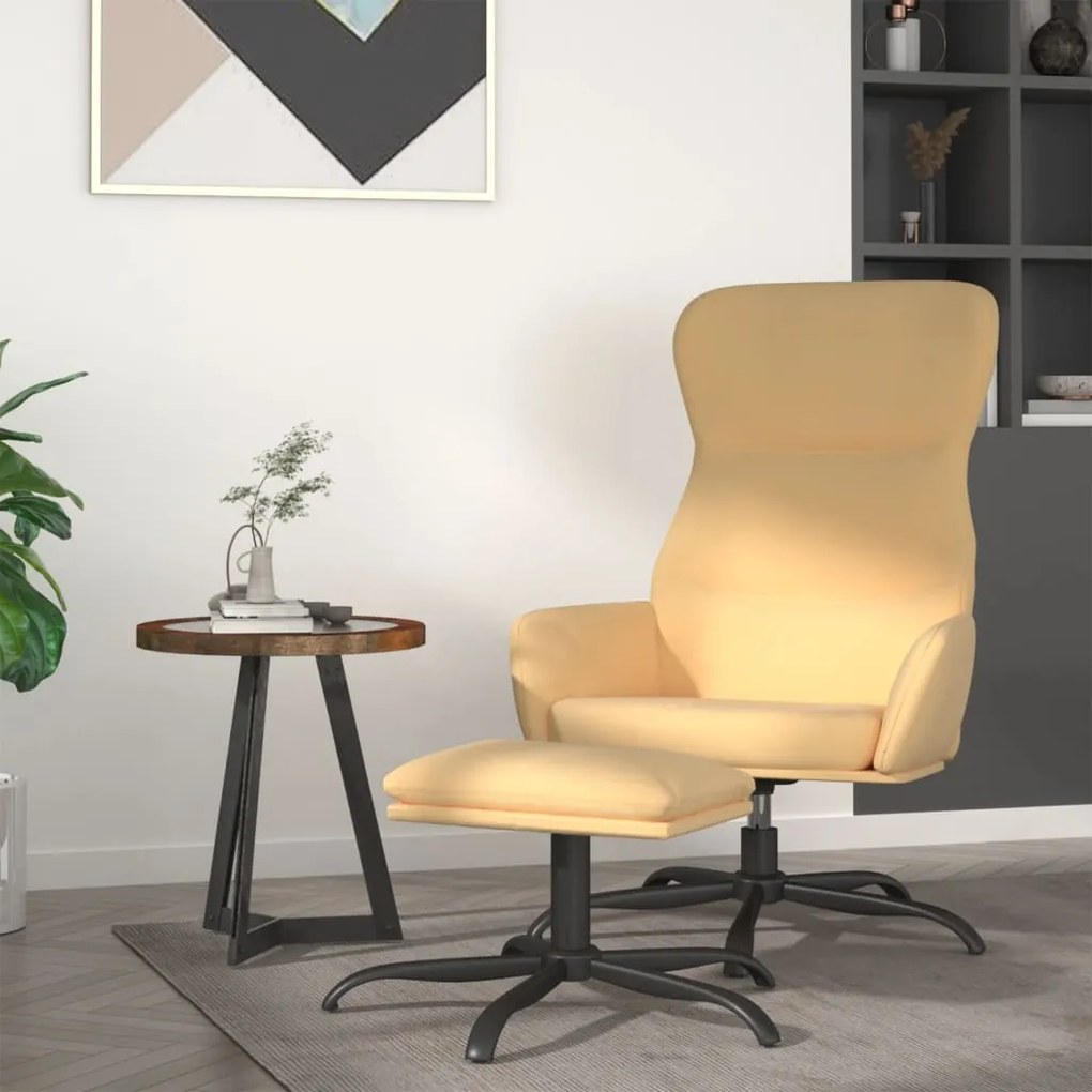 vidaXL Cadeira de descanso c/ banco tecido de microfibra cor creme