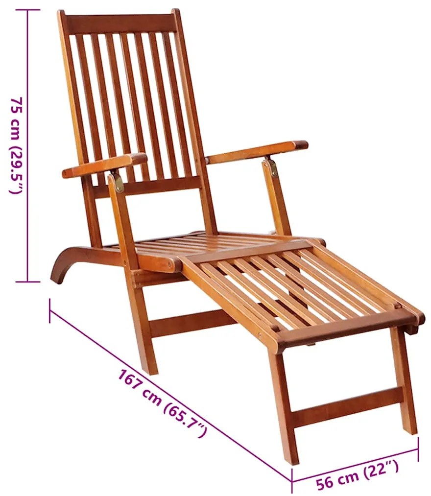Espreguiçadeira de ext. c/ apoio pés e almofadão acácia maciça