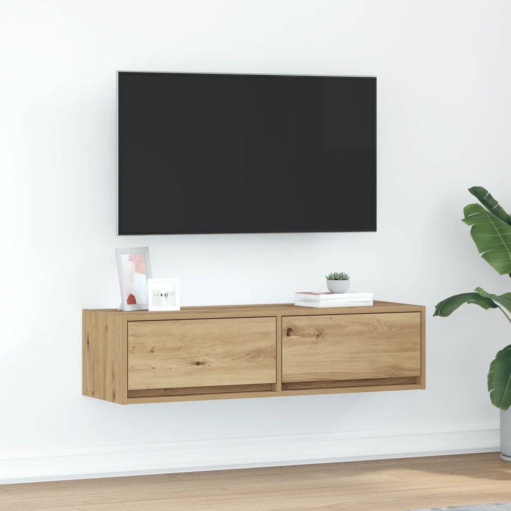 Aparador de TV vidaXL Carvalho Artesanal 100x31x25,5 cm Madeira de Engenharia
