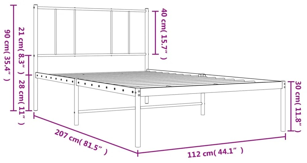 Estrutura de cama com cabeceira 107x203 cm metal preto